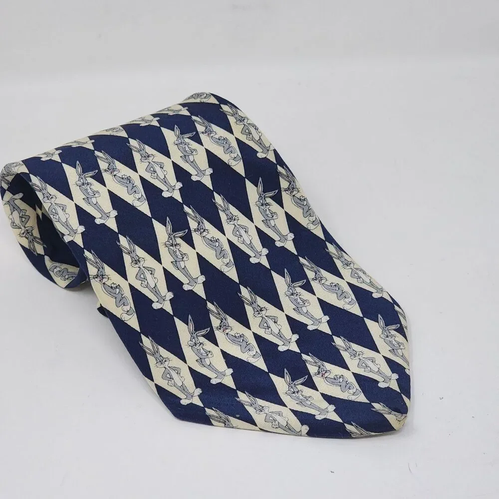 Vintage Warner Bros Studio Store Tie Mens Navy Bugs Bunny Silk Looney Tunes 90s